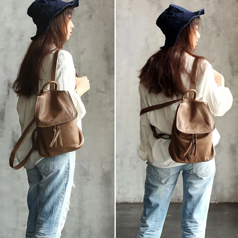 Vintage Soft LEATHER WOMEN Bucket Backpack School Backpack FOR WOMEN