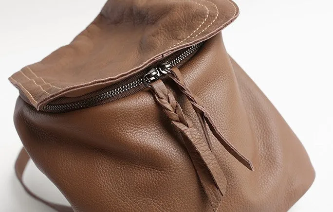 Vintage Soft LEATHER WOMEN Bucket Backpack School Backpack FOR WOMEN