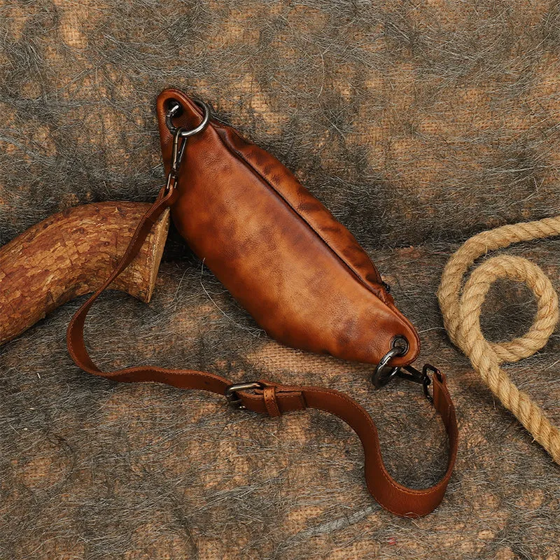 Vintage Women Brown Leather Rivet Waist Bag Fanny Pack Handmade Shoulder Rivet Hip Packs for Women