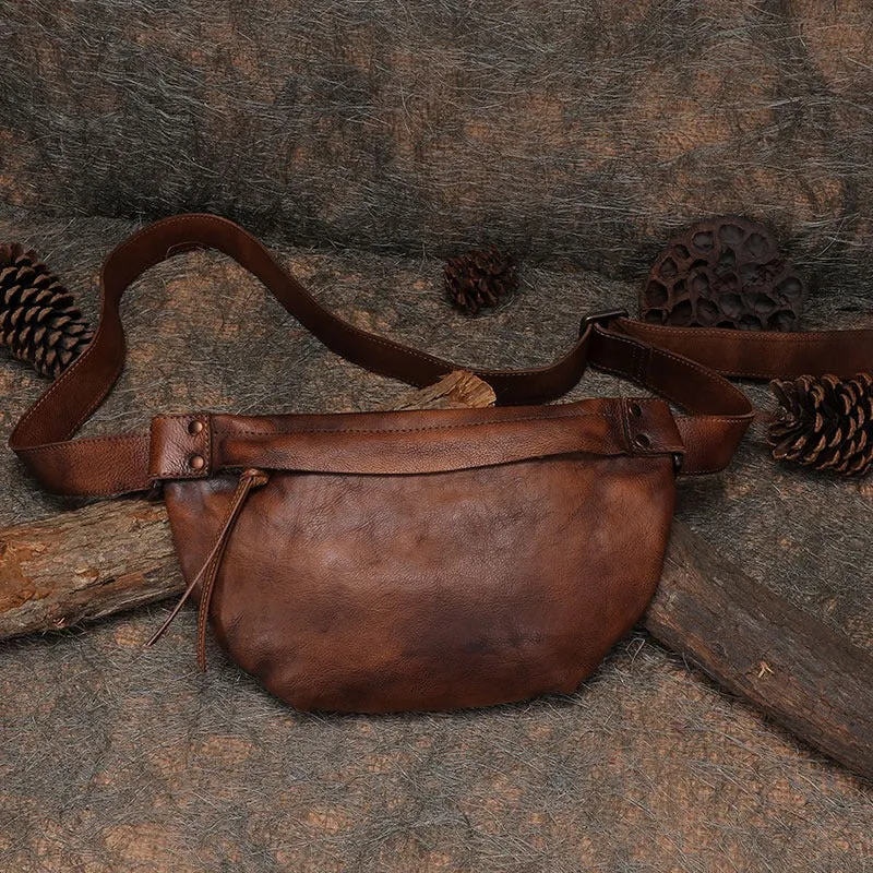 Vintage Women Leather Waist Bag Black Gray Fanny Pack Handmade Hip Packs for Women