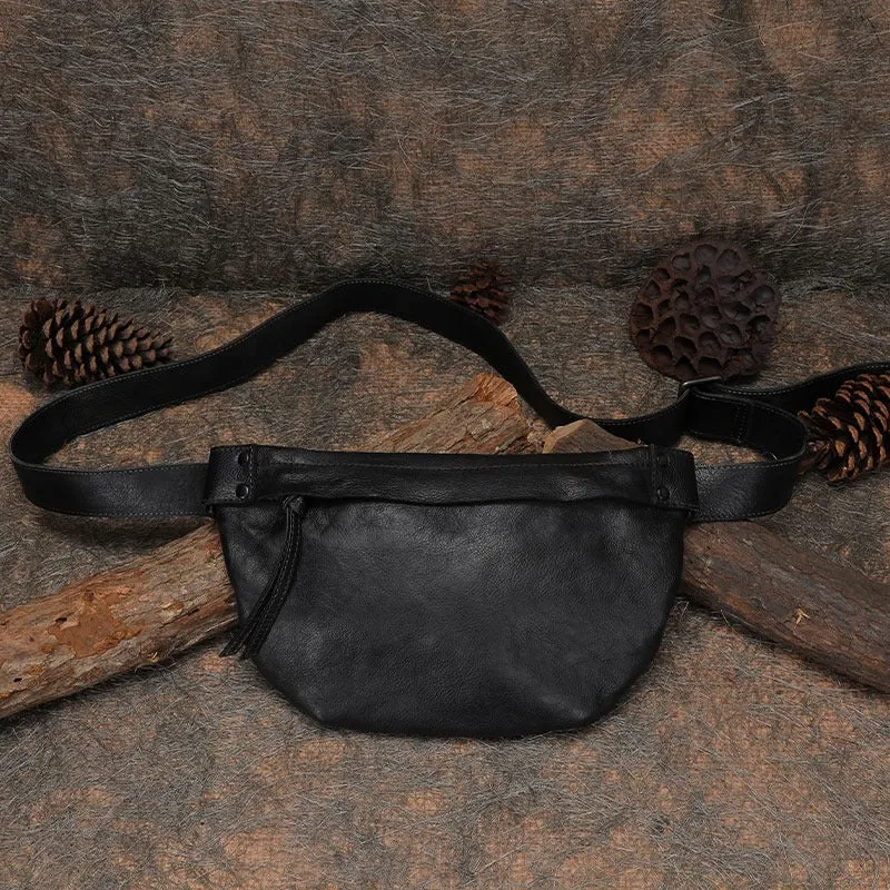Vintage Women Leather Waist Bag Black Gray Fanny Pack Handmade Hip Packs for Women