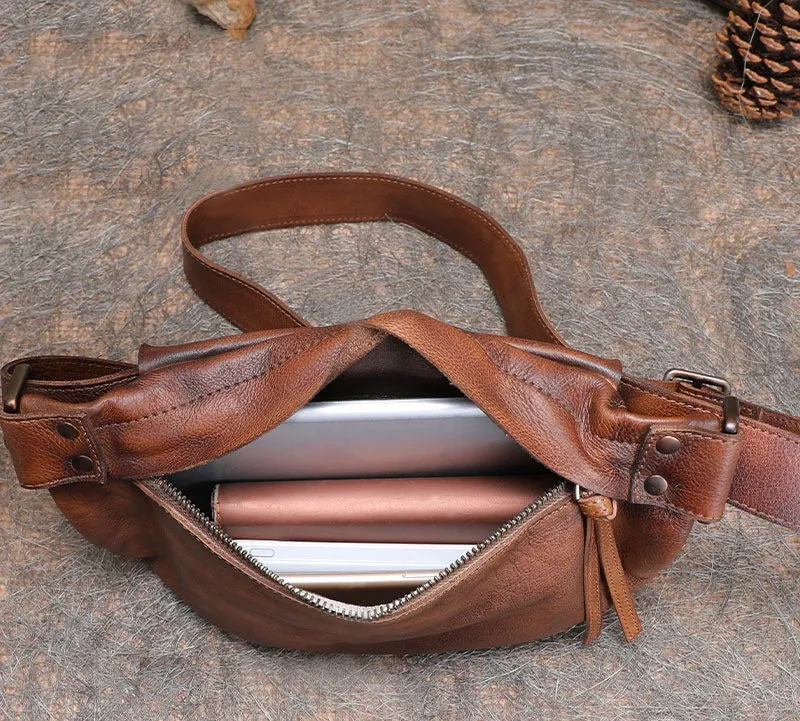 Vintage Women Leather Waist Bag Brown Fanny Pack Handmade Hip Packs for Women