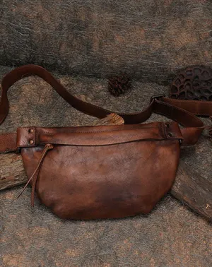 Vintage Women Leather Waist Bag Brown Fanny Pack Handmade Hip Packs for Women