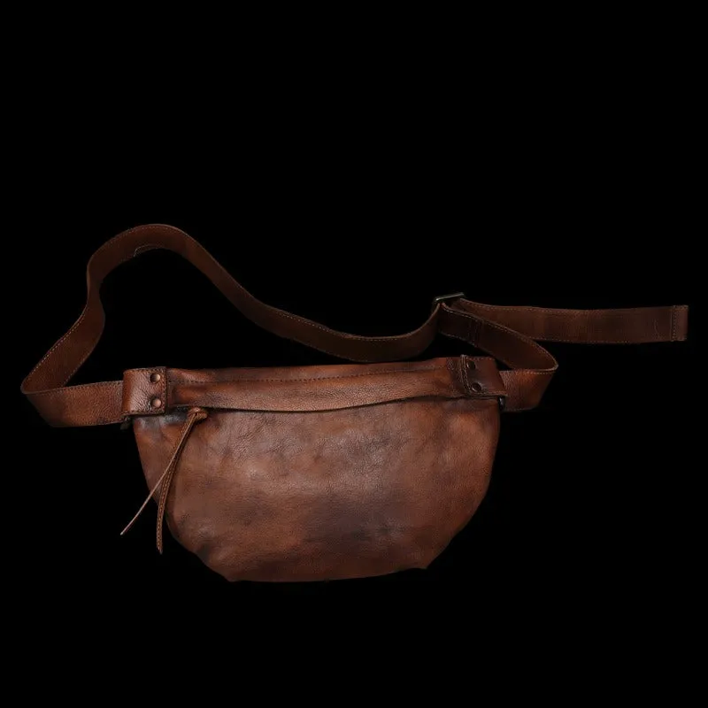 Vintage Women Leather Waist Bag Brown Fanny Pack Handmade Hip Packs for Women