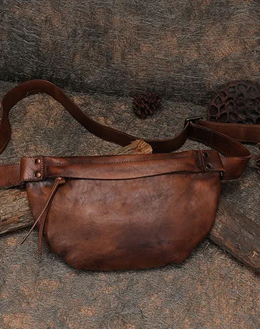 Vintage Women Leather Waist Bag Green Fanny Pack Handmade Hip Packs for Women