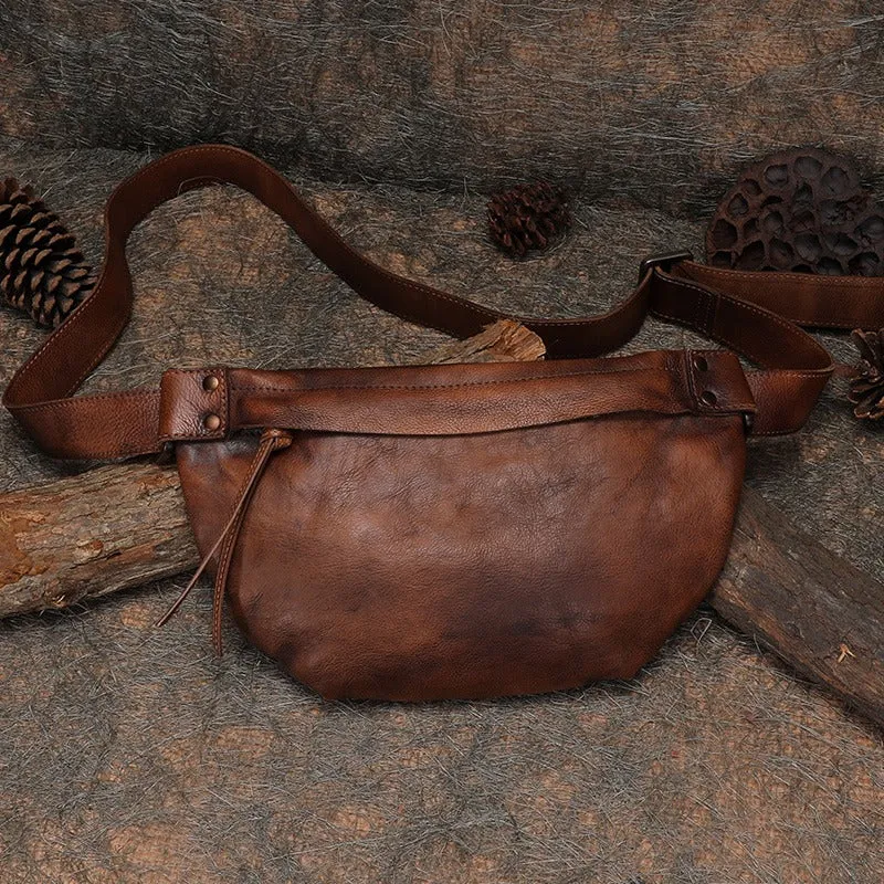 Vintage Women Leather Waist Bag Green Fanny Pack Handmade Hip Packs for Women