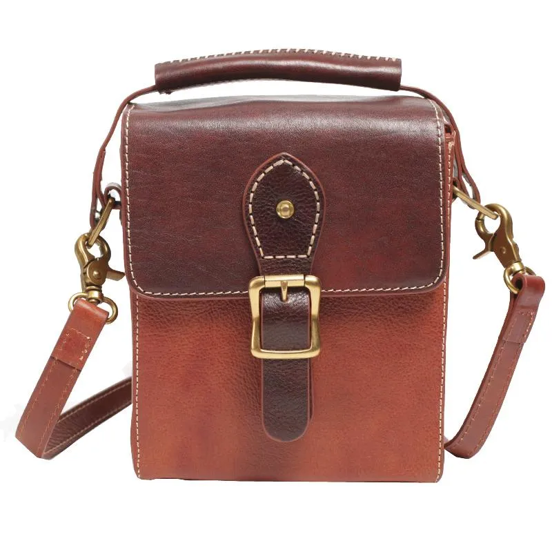 Vintage Womens Green Leather Satchel Small Handbag Bucket Shoulder Bag Brown Box Bags Purses