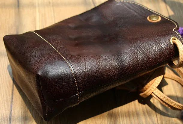 Vintage Womens Leather Shoulder Bucket Bag leather phone Bucket bag for women Side bag crossbody bag