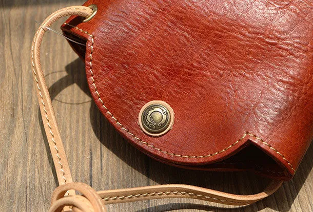 Vintage Womens Red Leather Shoulder Bucket Bag leather phone Bucket bag for women Side bag crossbody bag