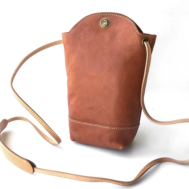 Vintage Womens Red Leather Shoulder Bucket Bag leather phone Bucket bag for women Side bag crossbody bag