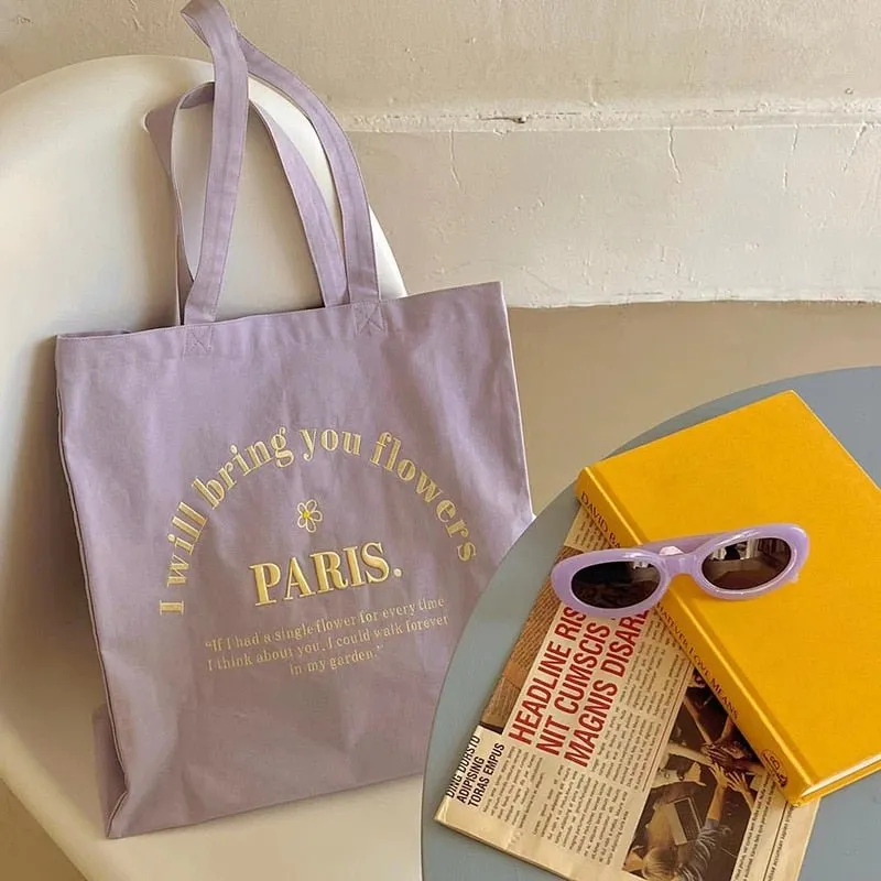 Women Canvas Shoulder Bag Paris Embroidery