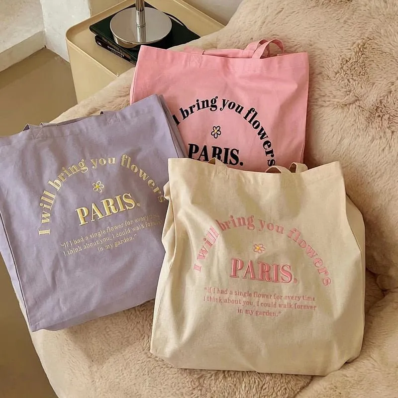 Women Canvas Shoulder Bag Paris Embroidery
