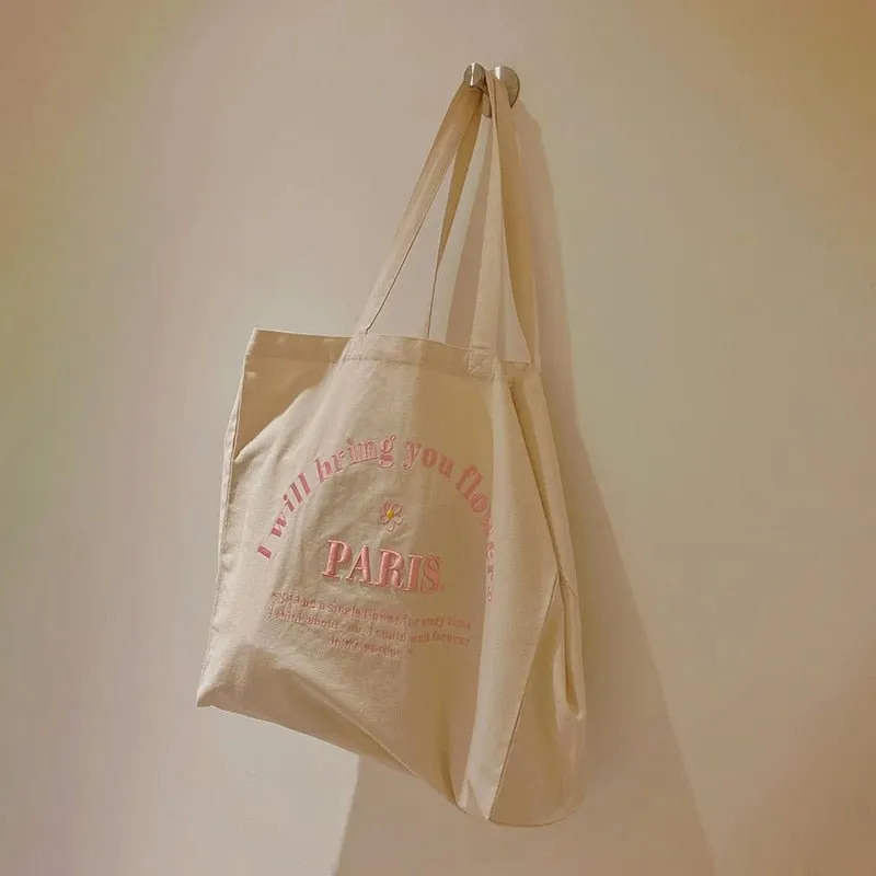 Women Canvas Shoulder Bag Paris Embroidery