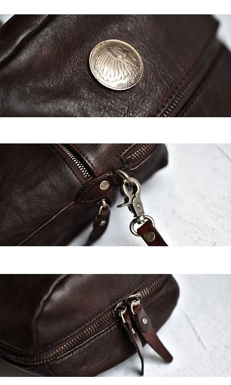 Womens Black Leather Bucket Crossbody Bag Purse Vintage Handmade Round Barrel Shoulder Bag for Women