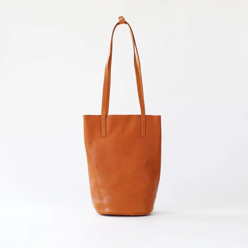 Womens Coffee Leather Bucket Tote Purse Vertical Tote Shopper Shoulder Bag for Ladies