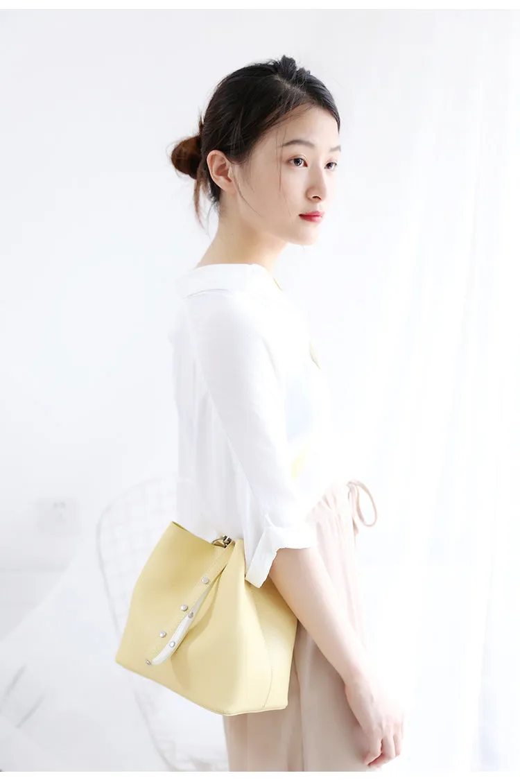 Yellow Cute LEATHER WOMENs Bucket Handbags SHOULDER Purse FOR WOMEN
